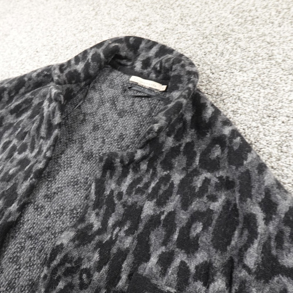 Chiaramente Cardigan Womens L Gray Wool Leopard Knit Open Sweater Italy Cozy Top
